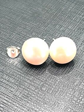 Large Genuine Pearl Stud Earrings